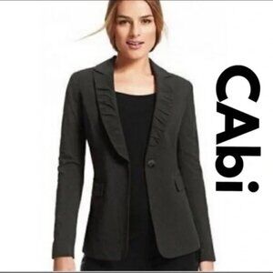 CAbi Ruched Pinstripe Fitted Blazer In Charcoal Gray Size 4 EUC